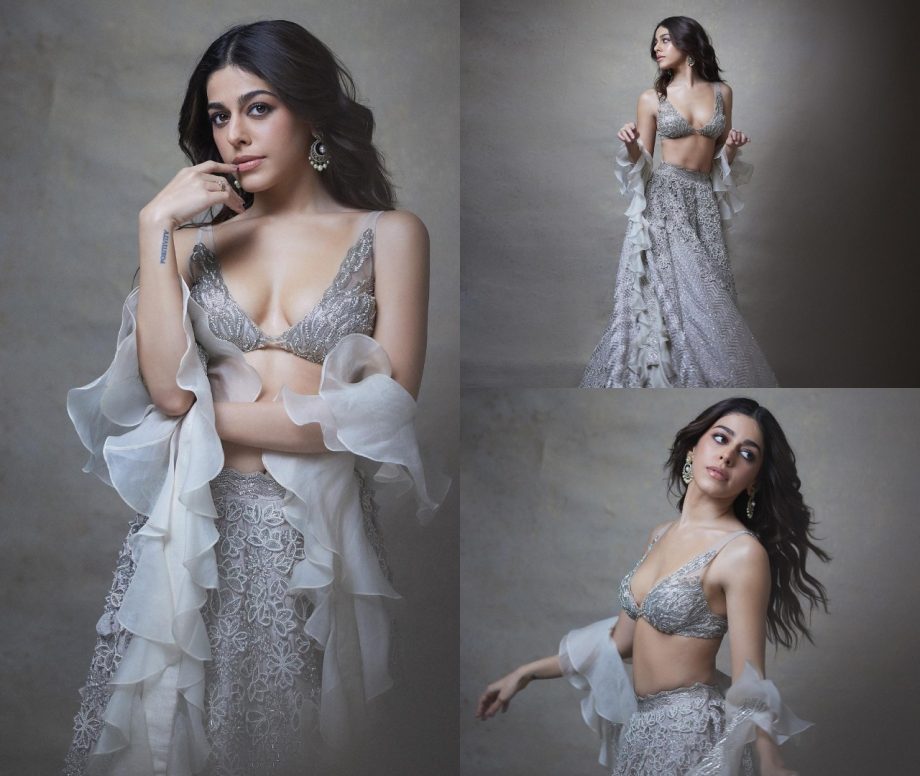 Alaya F looks divine in heavy embellished silver lehenga choli [Photos] 867873