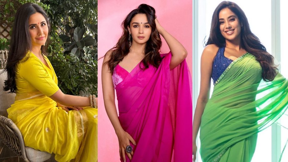 Alia Bhatt, Katrina Kaif, And Janhvi Kapoor's Pop Color Saree Look Is Perfect For Bhaidooj 868386