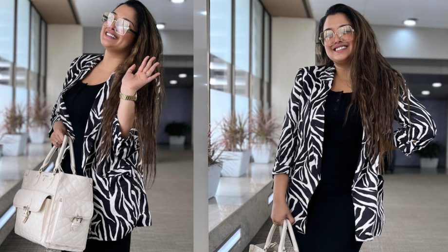 Amrapali Dubey serves airport fashion goals in black bodycon and zebra jacket 870973