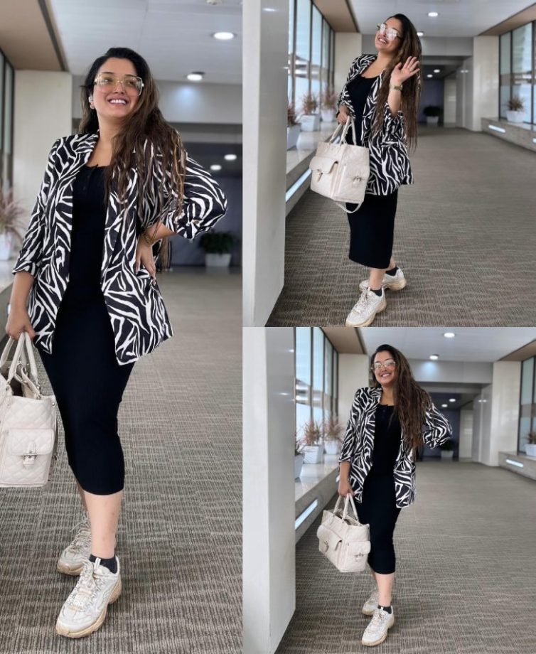 Amrapali Dubey serves airport fashion goals in black bodycon and zebra jacket 870972