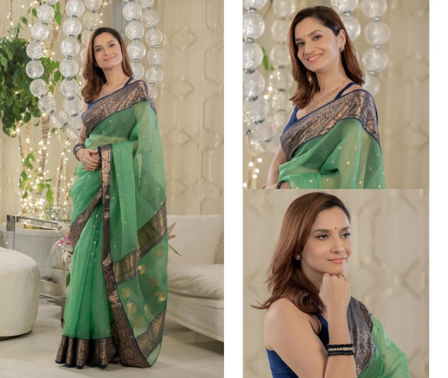 Ankita Lokhande Personifies Elegance In Green Silk Saree With Beautiful Bindi 868995