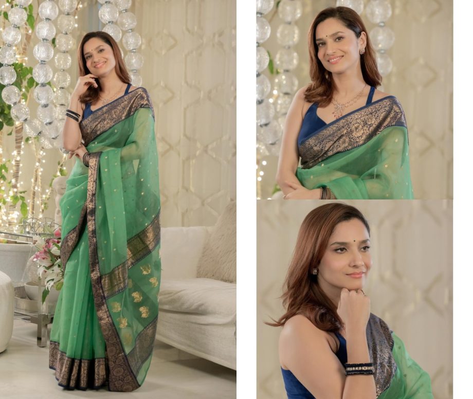 Ankita Lokhande Personifies Elegance In Green Silk Saree With Beautiful Bindi 868996