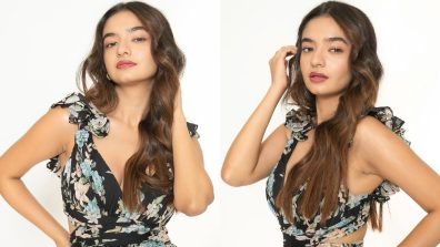 Anushka Sen keeps it cheeky in black floral midi dress [Photos]