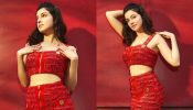 Divya Khosla Kumar goes fiery hot in red Balmain zip-back crop top and skirt [Photos]
