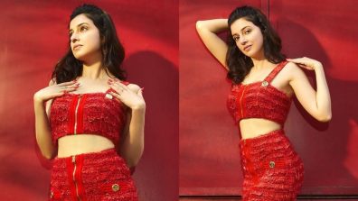 Divya Khosla Kumar goes fiery hot in red Balmain zip-back crop top and skirt [Photos]