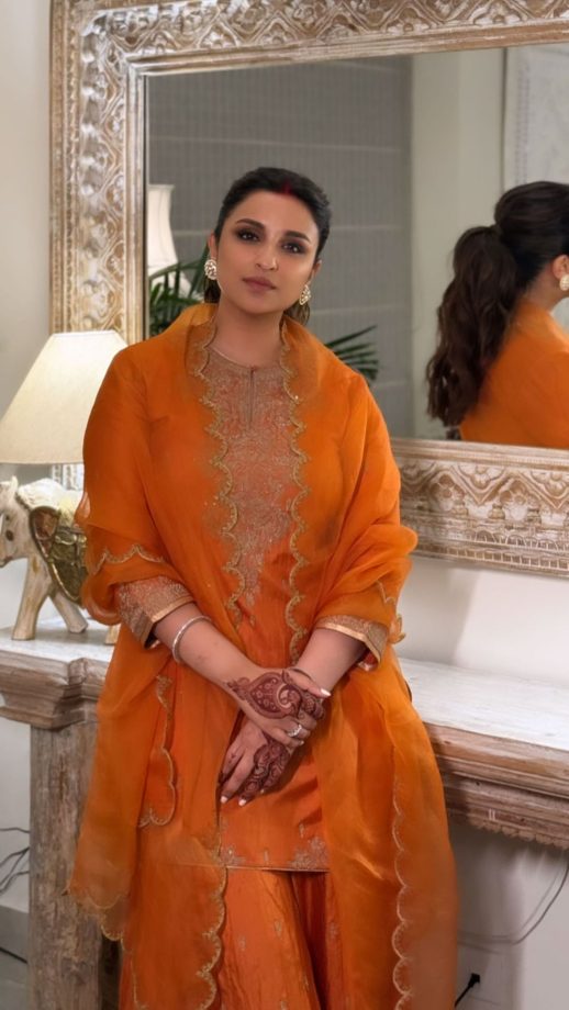 “Diwali Begins,” Parineeti Chopra blooms in orange silk embellished sharara set [Photos] 866982