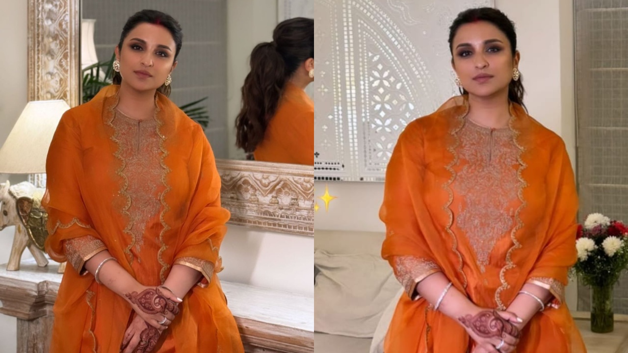 “Diwali Begins,” Parineeti Chopra blooms in orange silk embellished sharara set [Photos] 866981