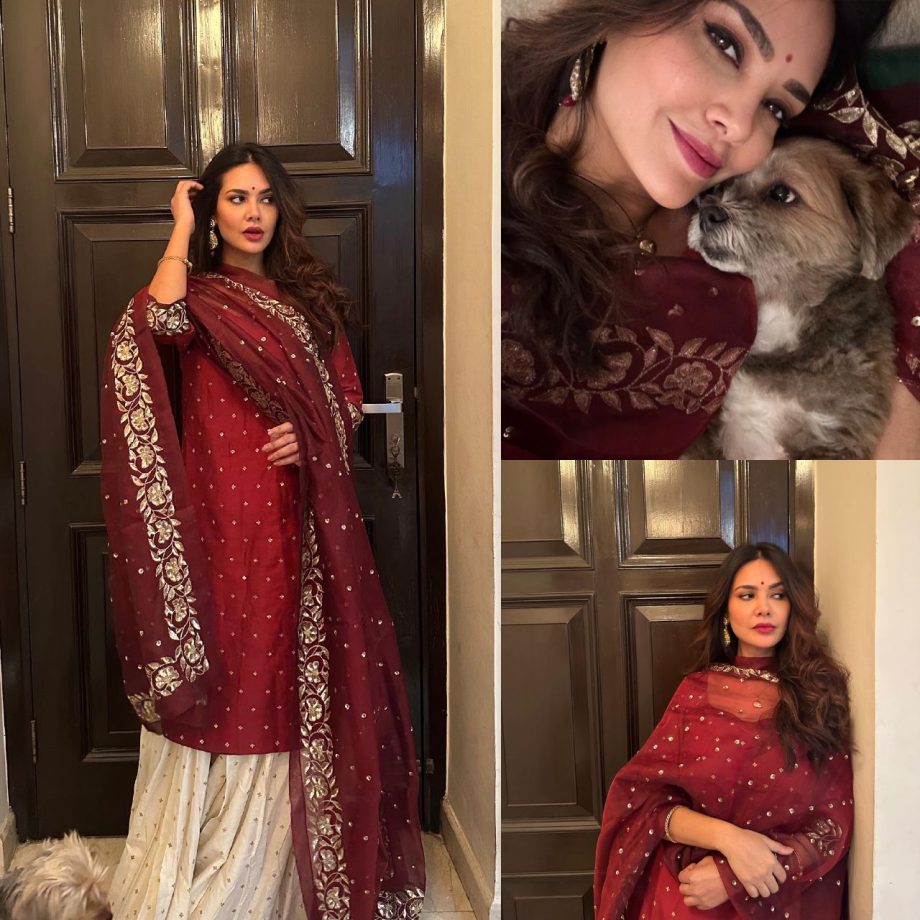 Esha Gupta turns heads in red embroidered sharara set [Photos] 869244