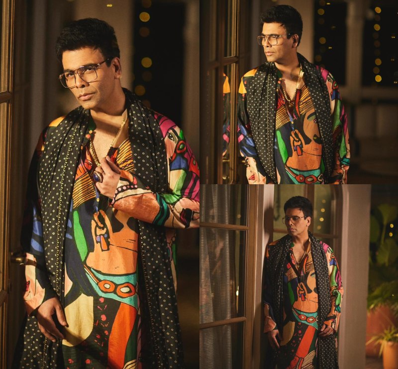 Get That Cool And Vibrant Diwali Vibe Like Karan Johar In Digital Print Kurta Pajama 868325