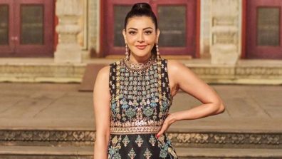 Kajal Aggarwal looks dreamy in classic hand painted black silk gown [Photos]