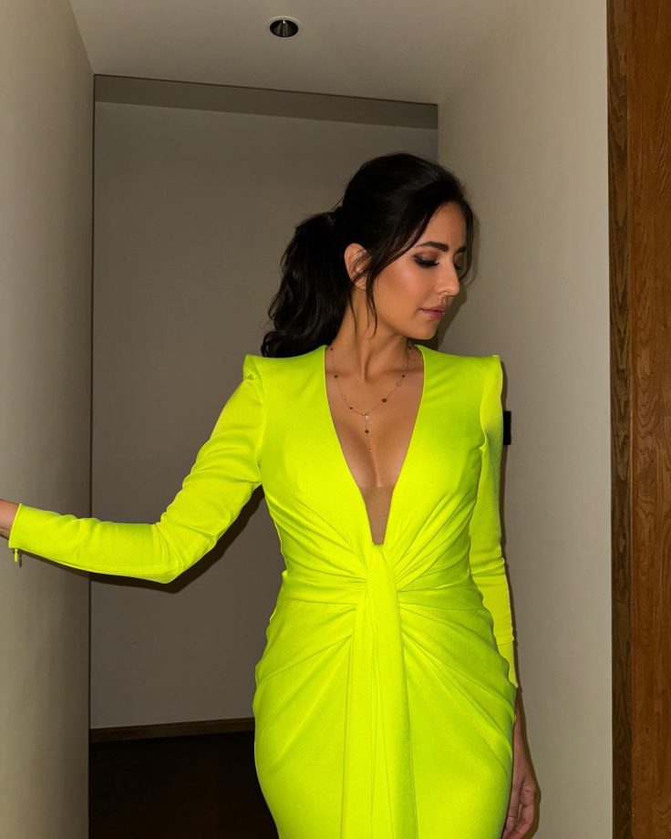 Katrina Kaif keeps it neat in neon plunge neck midi dress worth Rs 42,826 867230