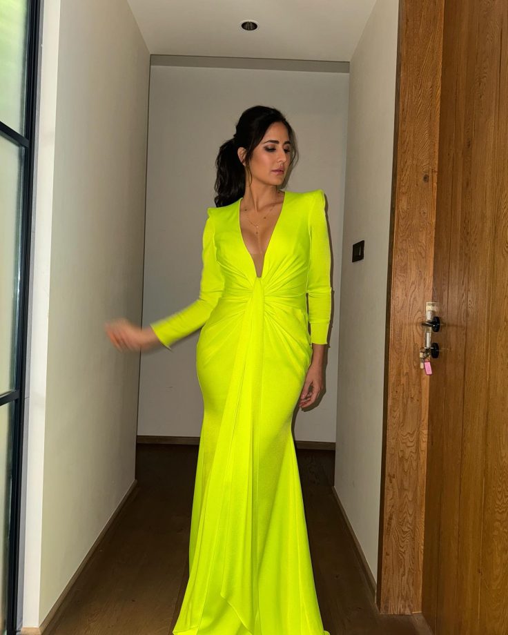 Katrina Kaif keeps it neat in neon plunge neck midi dress worth Rs 42,826 867229