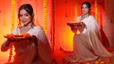 Manisha Rani Lights Up Diwali Vibe In White Saree With Rose Bun