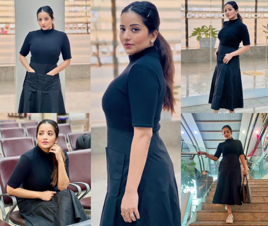 Monalisa Ups Airport Swag In Turtle-neck Black Dress, See Photos  870637