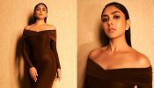 Mrunal Thakur shines in off-shoulder brown bodycon dress [Photos]