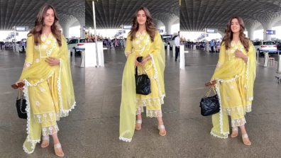 Nupur Sanon’s Yellow Anarkali Suit With Statement Handbag Is Classy Traditional Look