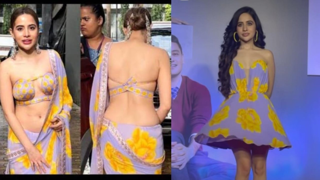 Only Urfi Javed can do this! Turns luxe Masaba Gupta floral saree into off-shoulder flared dress [Viral Photos] 870440