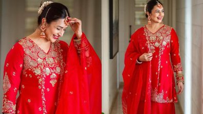 [Photos] Divyanka Tripathi swears by red as she turns traditional in sharara suit