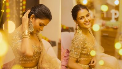 Priyanka Chahar Choudhary Shines In Golden Lehenga With Statement Jhumkas, See Photos