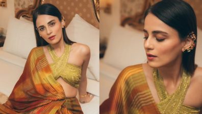 Radhika Madan keeps it bold in striped saree and embellished halter neck blouse [Photos]