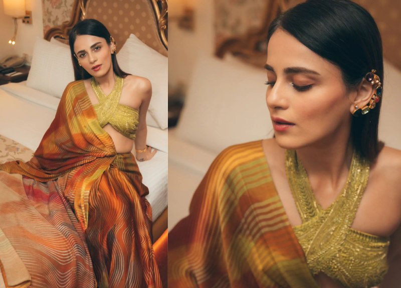 Radhika Madan keeps it bold in striped saree and embellished halter neck blouse [Photos] 867994