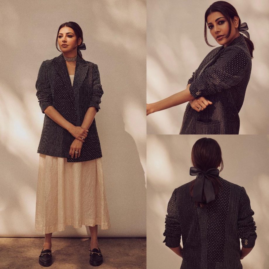 Ravishing In Retro! Kajal Aggarwal stuns in polka dot black blazer and beige skirt 869544