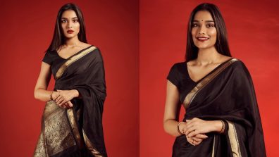 Saiee Manjrekar prompts grace in black saree, check out photos