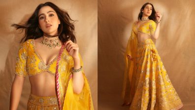 Sara Ali Khan’s golden glow in embellished lehenga creates stir on internet [Photos]