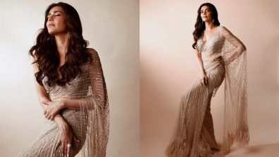 Shimmer Girl! Karishma Tanna stuns in sequin beige saree