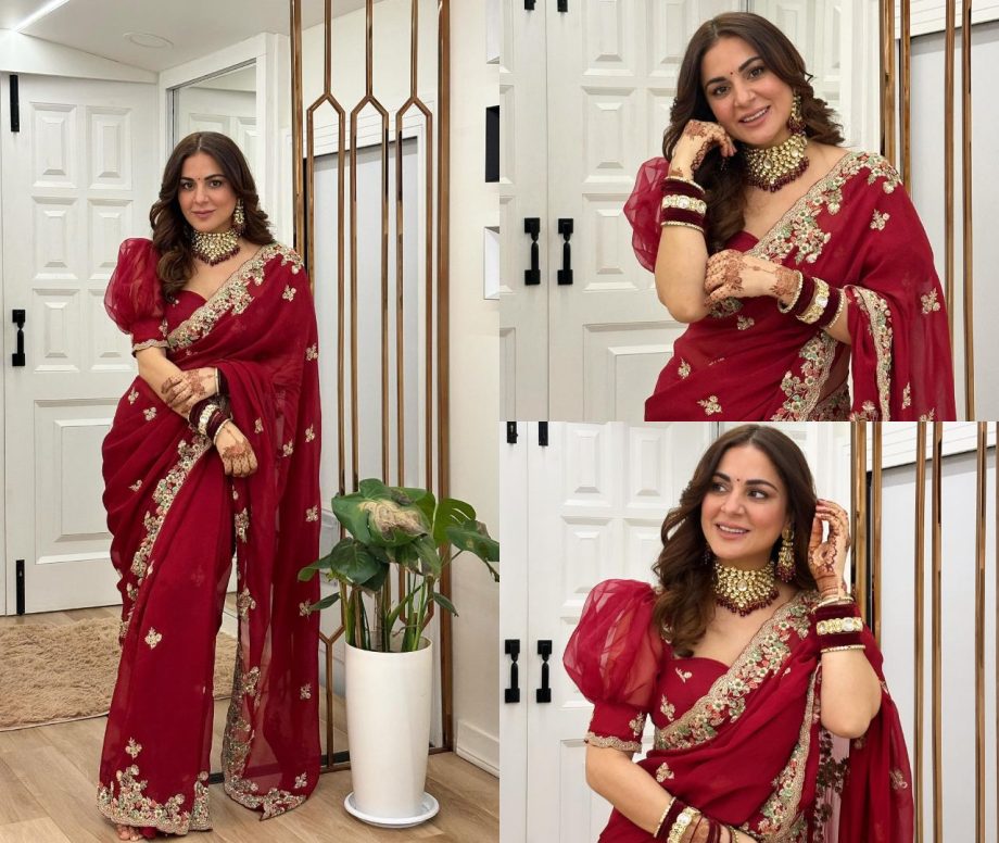 Shraddha Arya Looks BOMBSHELL In Maroon Sheer Saree, Pooja Banerjee Lovestruck 868609