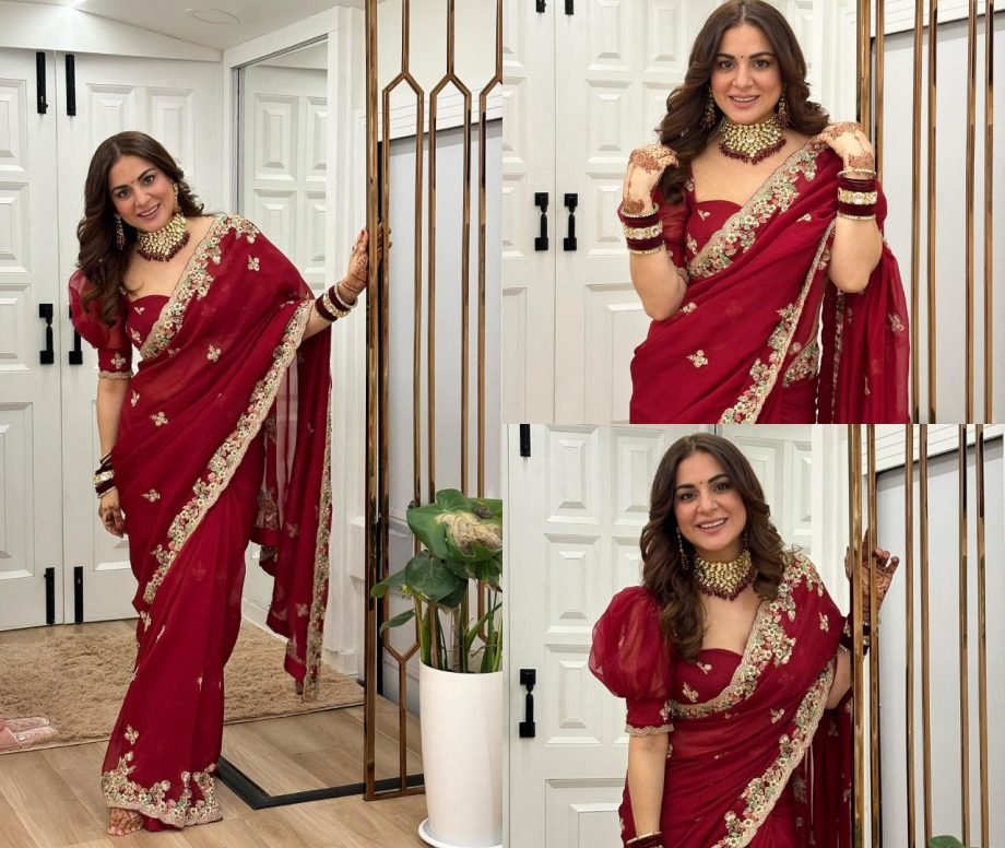 Shraddha Arya Looks BOMBSHELL In Maroon Sheer Saree, Pooja Banerjee Lovestruck 868610