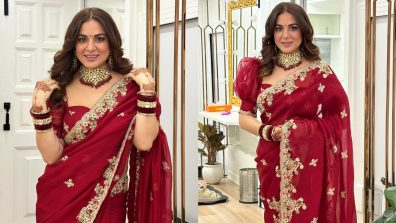 Shraddha Arya Looks BOMBSHELL In Maroon Sheer Saree, Pooja Banerjee Lovestruck