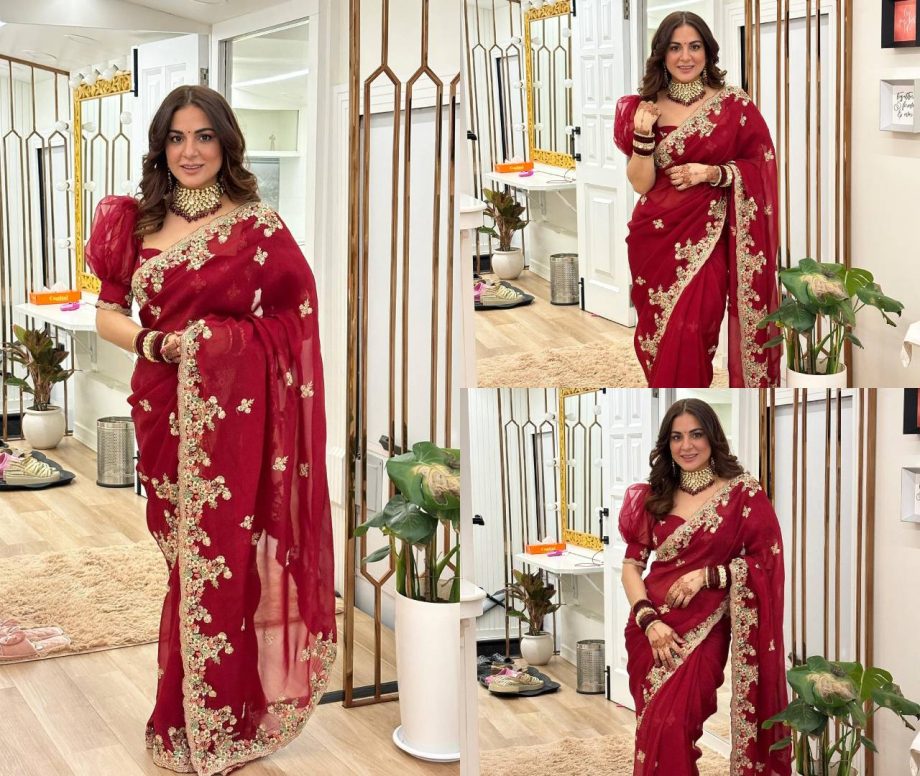 Shraddha Arya Looks BOMBSHELL In Maroon Sheer Saree, Pooja Banerjee Lovestruck 868611