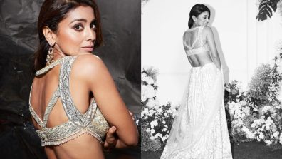 Shriya Saran radiates elegance in heavy embellished white lehenga choli