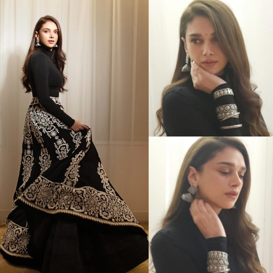 Slaying in style! Aditi Rao Hydari masters ethnic fusion in black handcrafted lehenga 871496