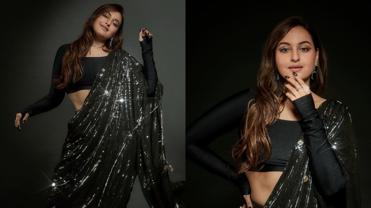 Sonakshi Sinha Shines In Black Sequin Saree With Diamond Accessories 867580