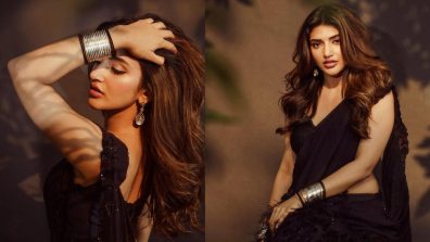 Sreeleela oozes off style in black tassel saree and deep neck blouse [Photos]