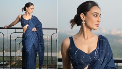 Surbhi Jyoti stirs allure in navy blue sequinned saree, fans in awe