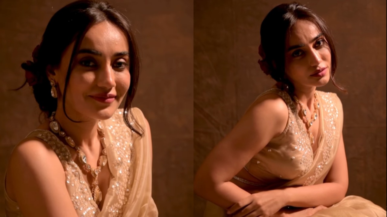 Surbhi Jyoti turns regal in beige embellished silk saree and plunge neck blouse design [Watch] 871209