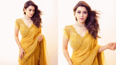 Waves of wow! Hansika Motwani exudes grace in yellow georgette saree and deep neck blouse design