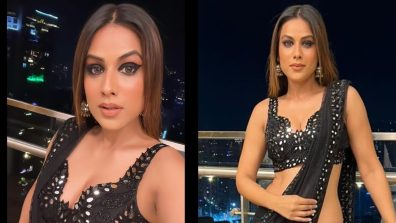 What Sass! Nia Sharma turns sultry in bold black saree and plunge neck blouse design [Photos]