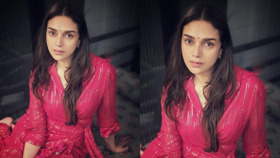 Aditi Rao Hydari is beauty personified in pink wrap tunic top and palazzo pant 874165