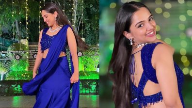 Ahsaas Channa ups glam in ocean blue drape saree with sequinned frill blouse