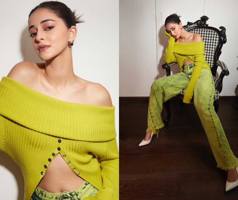 Ananya Panday Keeps Winter Fashion Bar High In Off-shoulder Sweater With Acid Wash Denim 873521