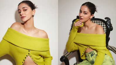 Ananya Panday Keeps Winter Fashion Bar High In Off-shoulder Sweater With Acid Wash Denim