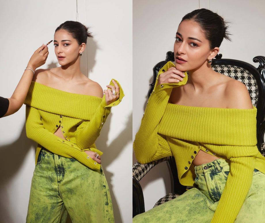 Ananya Panday Keeps Winter Fashion Bar High In Off-shoulder Sweater With Acid Wash Denim 873520