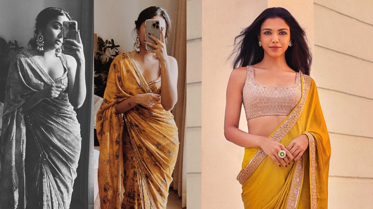 Desi Nari In Sari! Shriya Pilgaonkar and Prajakta Koli stir glam in embellished six yards 875191