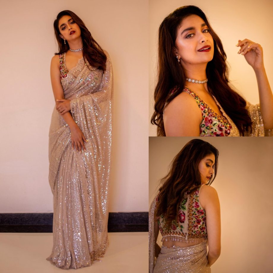 Go Gorgeous Like Keerthy Suresh, Malavika Mohanan & Rashmika Mandanna In Shimmery Sarees, 875938