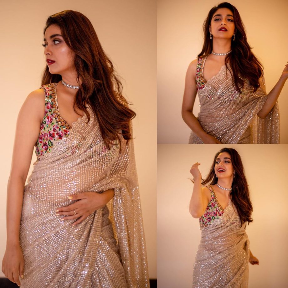 Go Gorgeous Like Keerthy Suresh, Malavika Mohanan & Rashmika Mandanna In Shimmery Sarees, 875939