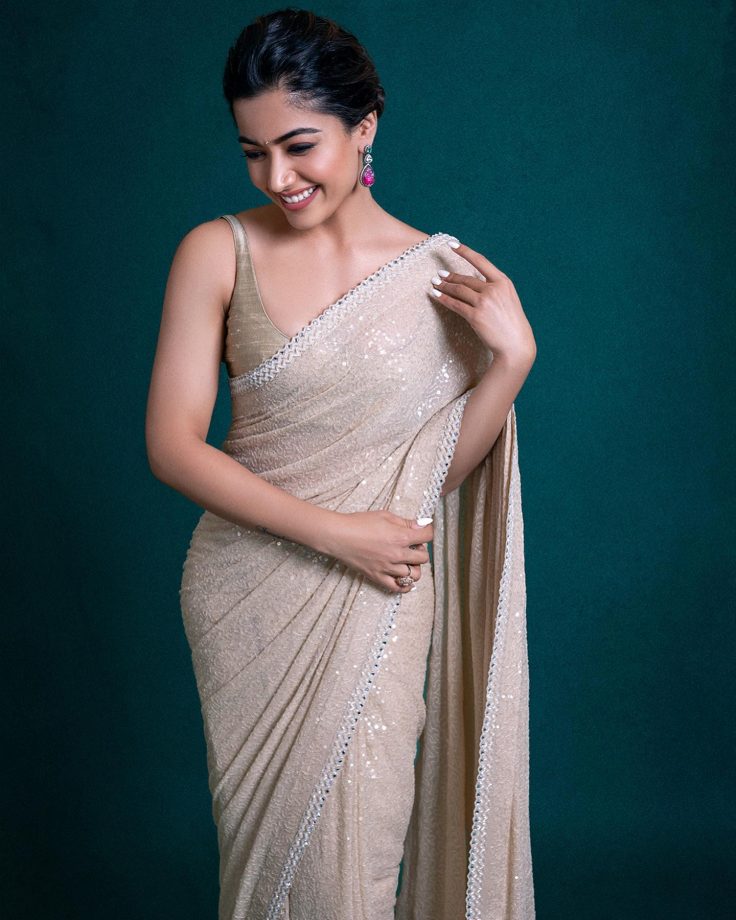 Go Gorgeous Like Keerthy Suresh, Malavika Mohanan & Rashmika Mandanna In Shimmery Sarees, 875940